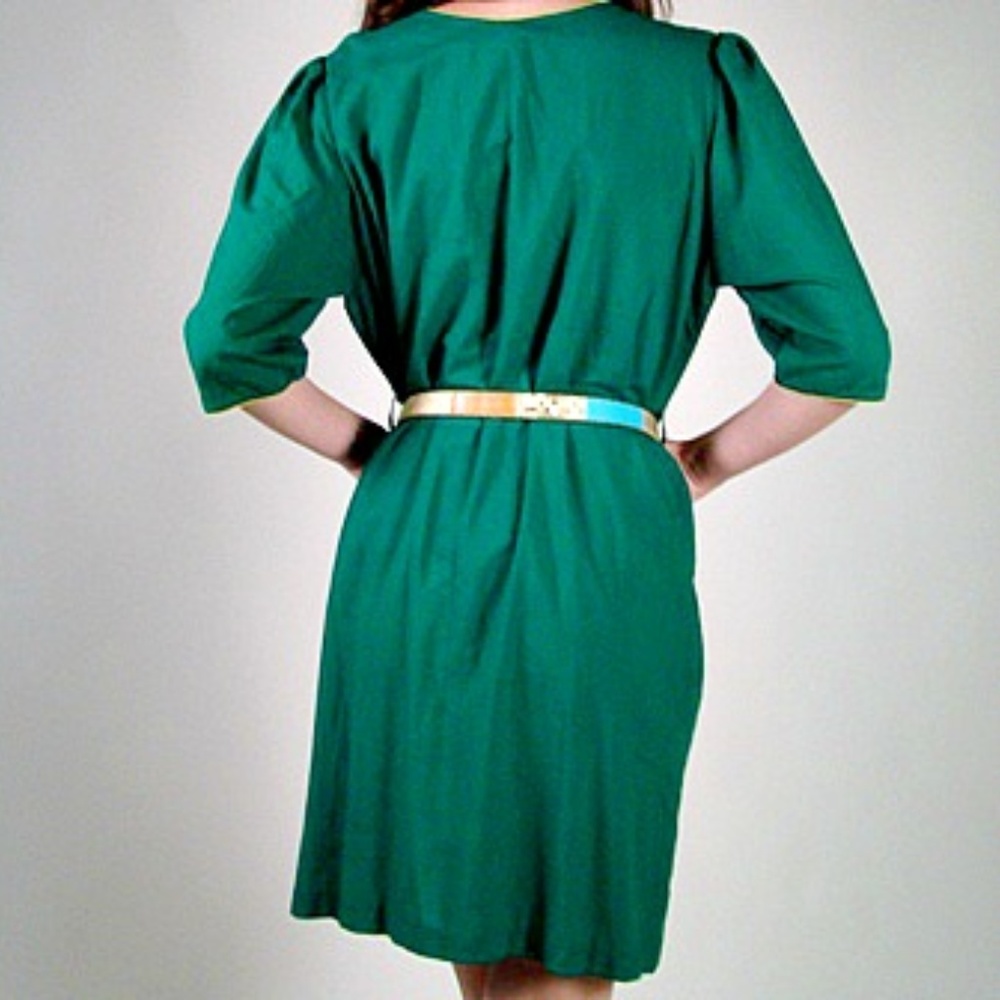 Vintage 80s Boho Green Embroidered Dress Size Large Cotton Blend Style - Picture 3 of 5
